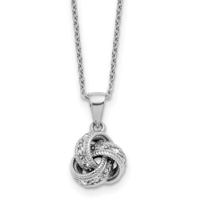Cheryl M Polished CZ Love Knot 16 Inch with 2 Inch Extension Necklace Sterling Silver Rhodium-plate