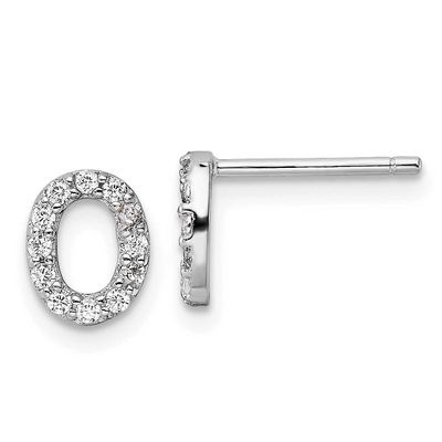 Cheryl M Polished Letter O CZ Initial Post Earrings Sterling Silver Rhodium-plated, QCM1867O,
