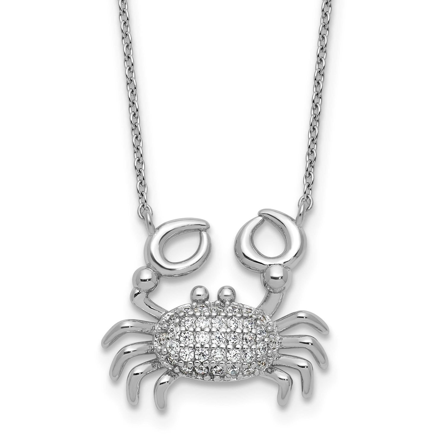 Cheryl M Polished CZ Crab Necklace Sterling Silver Rhodium-plated, QCM1764-18, 196904278086