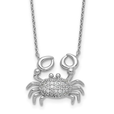 Cheryl M Polished CZ Crab Necklace Sterling Silver Rhodium-plated, QCM1764-18, 196904278086