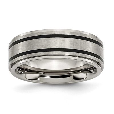 Ridged Edge Black Rubber 8mm Brushed/Polished Band Titanium, TB146-11.5, 883957780351