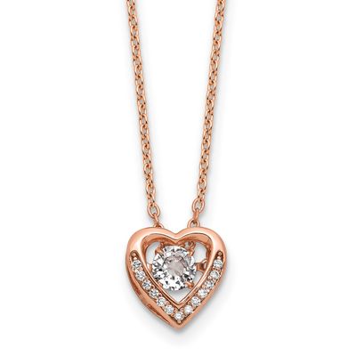 Cheryl M Polished Vibrant CZ Heart Necklace Sterling Silver Rose Gold-plated, QCM1430P-18, 19690427