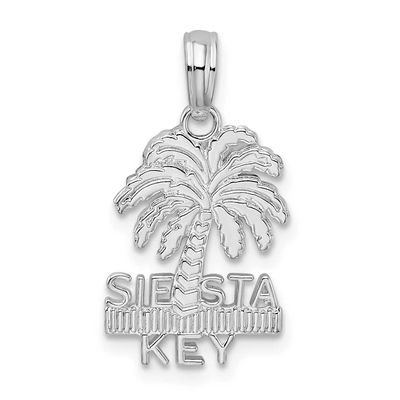 De-Ani Polished and Textured Siesta Key Palm Tree Pendant Sterling Silver Rhodium-plated, QC10035,