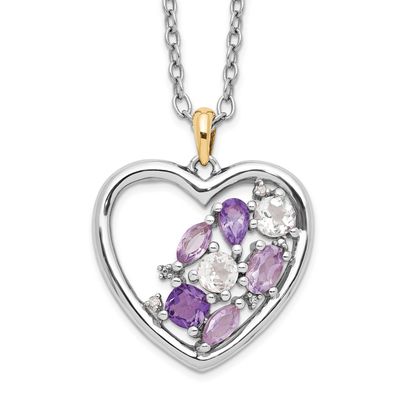 Brilliant Gemstones with 14k Accent Rhodium-plated Amethyst and White Topaz and Diamond 18 Inch Nec