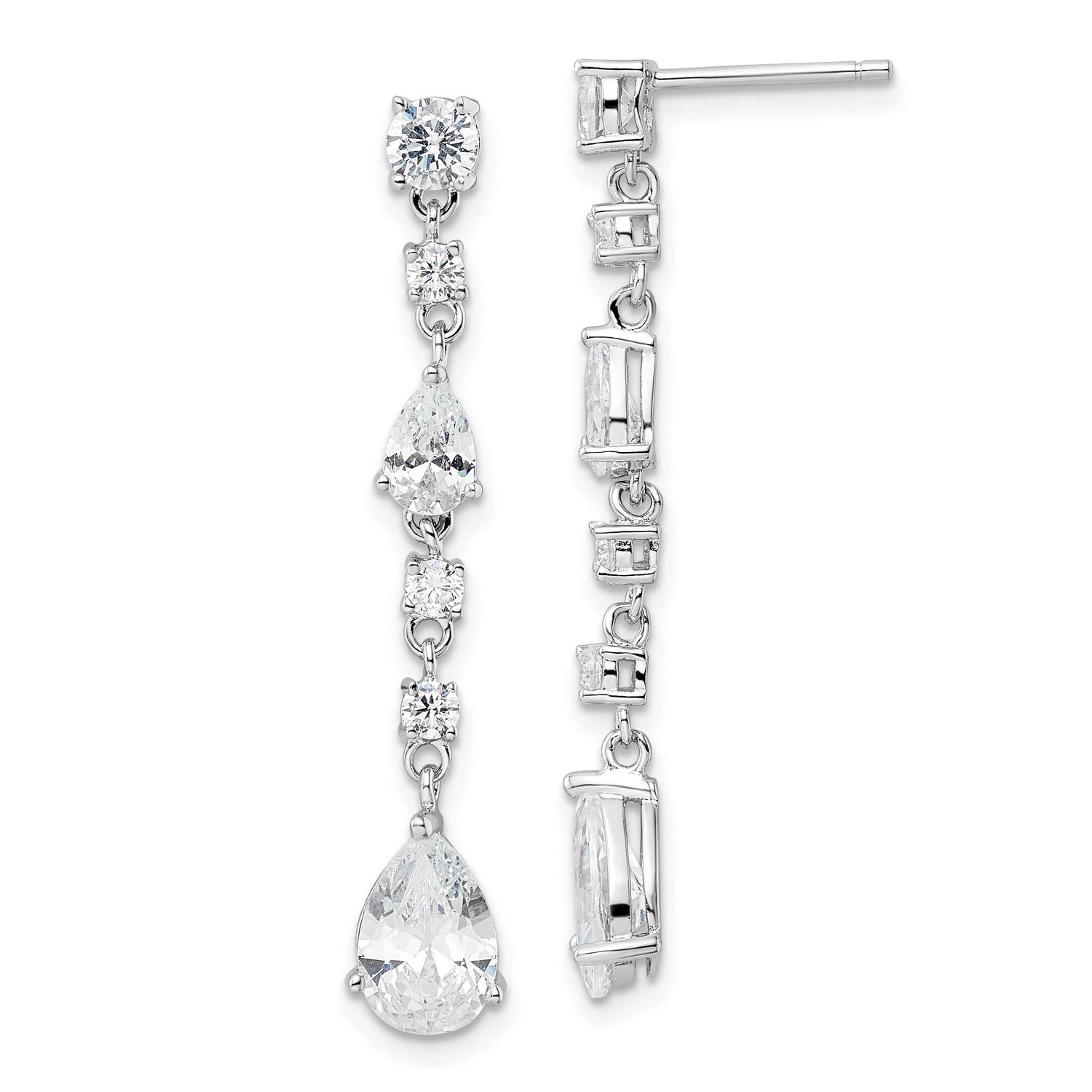 Cheryl M Polished Fancy CZ Teardrop Post Dangle Earrings Sterling Silver Rhodium-plated, QCM1862,
