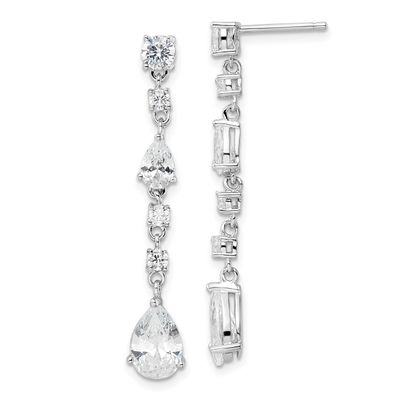 Cheryl M Polished Fancy CZ Teardrop Post Dangle Earrings Sterling Silver Rhodium-plated, QCM1862,
