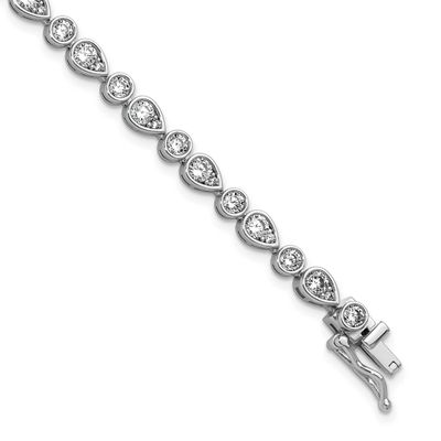 Cheryl M Polished Bezel Set Round and Pear CZ Bracelet Sterling Silver Rhodium-plated, QCM1677-7.25