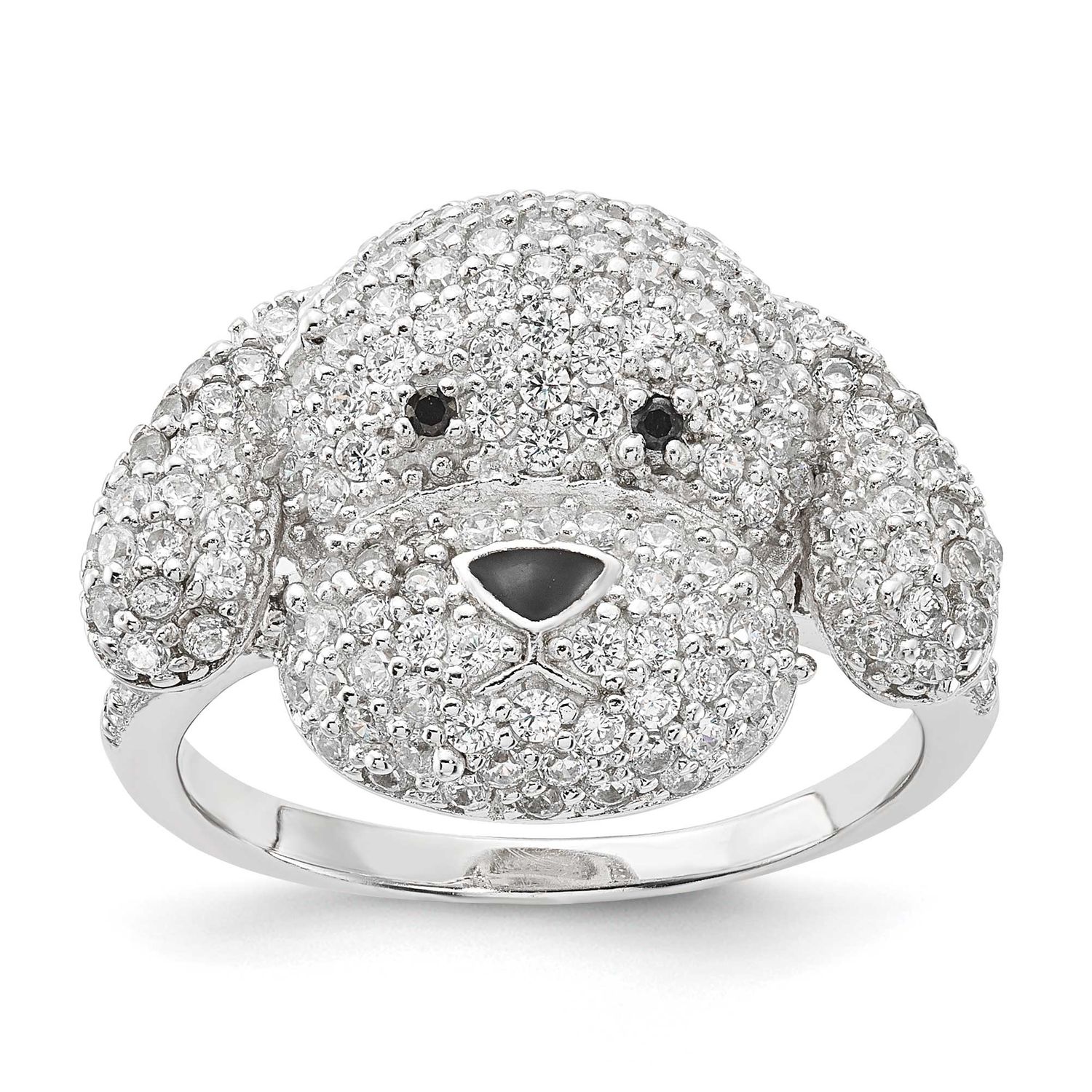 Cheryl M Enameled Black and White CZ Puppy Ring Sterling Silver, QCM1374-8, 191101549984