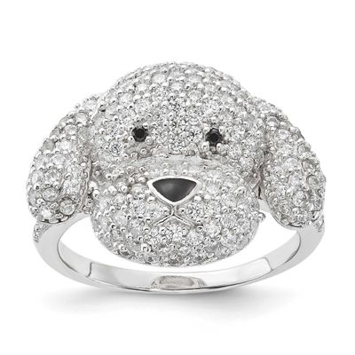Cheryl M Enameled Black and White CZ Puppy Ring Sterling Silver, QCM1374-8, 191101549984