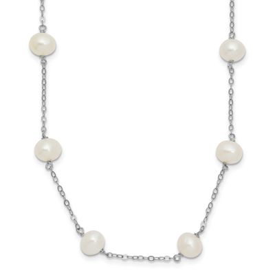 6-7mm White Near Round Freshwater Cultured Pearl 16-station 20 inch Necklace Sterling Silver Rhodiu