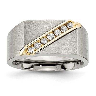 14k Inlay Brushed 1/5ct Diamond Signet Ring Titanium, TB435A-10.5, 883957001173
