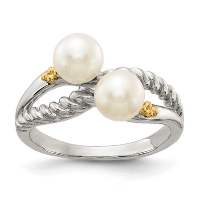 Shey Couture with 14k Accent Polished 6mm White Freshwater Cultured Pearl Ring Sterling Silver, QTC