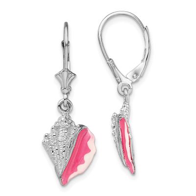 De-Ani Enameled Conch Shell Leverback Earrings Sterling Silver Rhodium-plated, QE15525, 637218149223