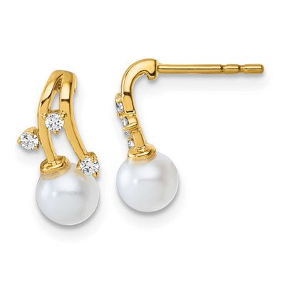 Diamond and Pearl Drop Post Earrings 14k Gold Polished, EM10187-009-YAA,