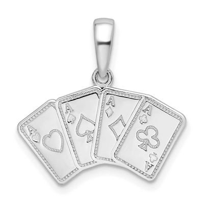 De-Ani Polished 4 Aces Good Luck Playing Cards Pendant Sterling Silver Rhodium-plated, QC10078, 637