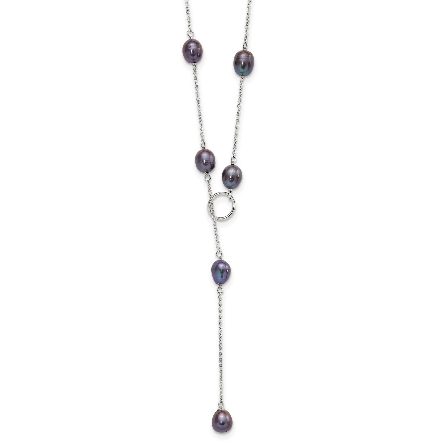 7-8mm Black Teardrop Freshwater Cultured Pearl 13-Station Adjustable Drop Toggle 19 inch Necklace S