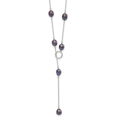7-8mm Black Teardrop Freshwater Cultured Pearl 13-Station Adjustable Drop Toggle 19 inch Necklace S