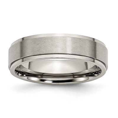 6mm Ridged Edge Band Titanium Brushed Center, TB196-8, 883957793504