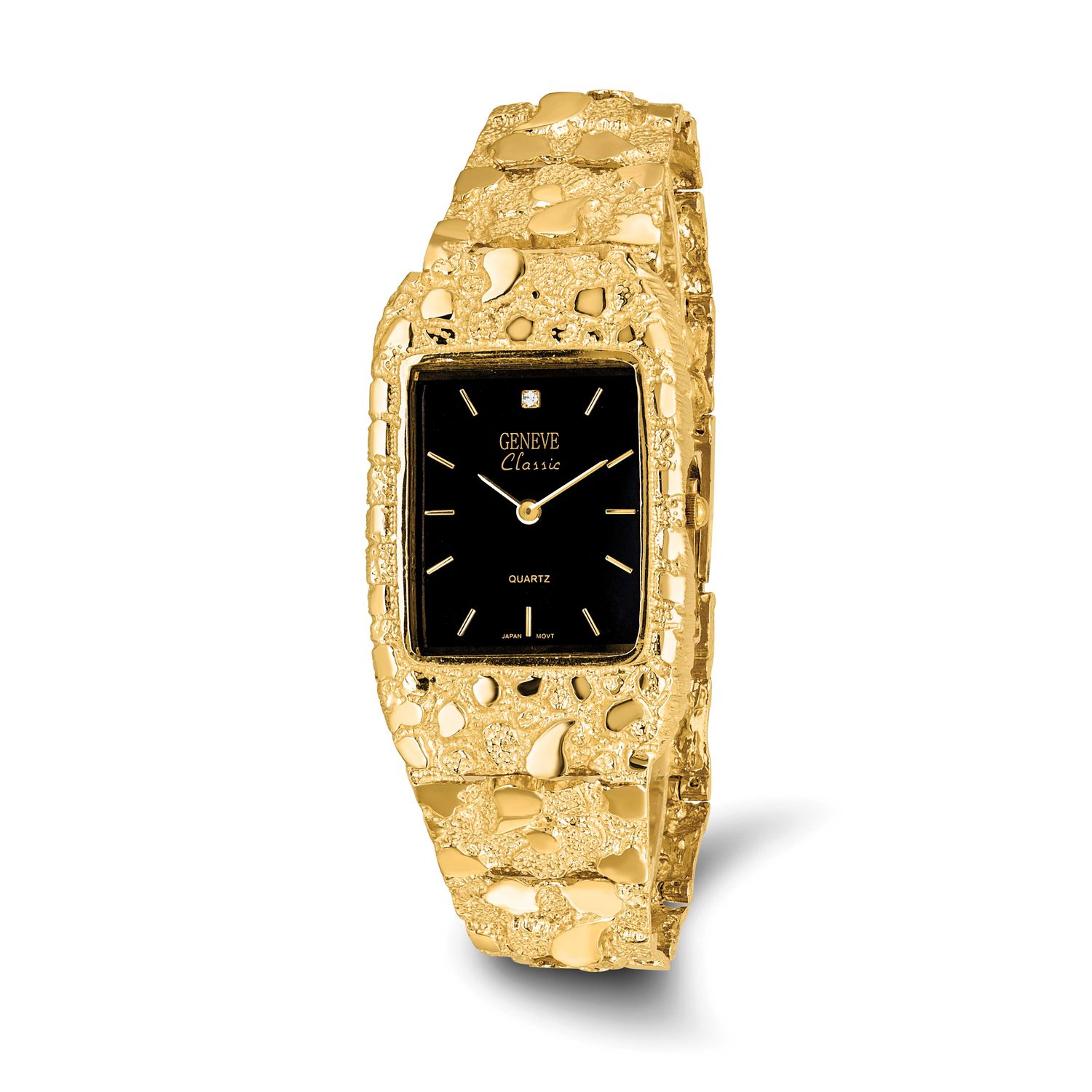Black 27x47mm Dial Square Face Nugget Watch 10k Gold, 10N262B-8, 886774079233