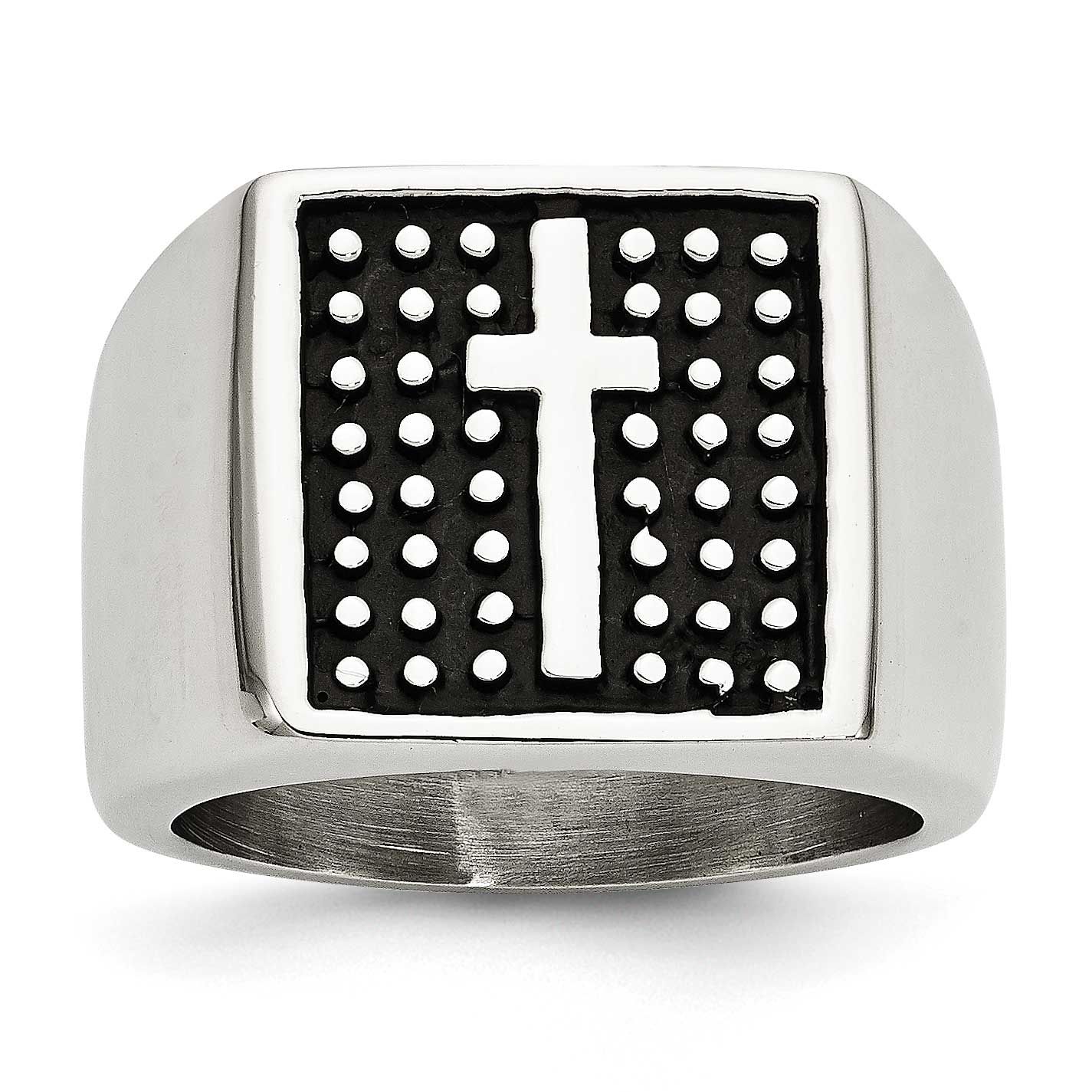 Antiqued Polished &amp; Textured Cross Signet Ring Stainless Steel, SR281-9, 886774263519