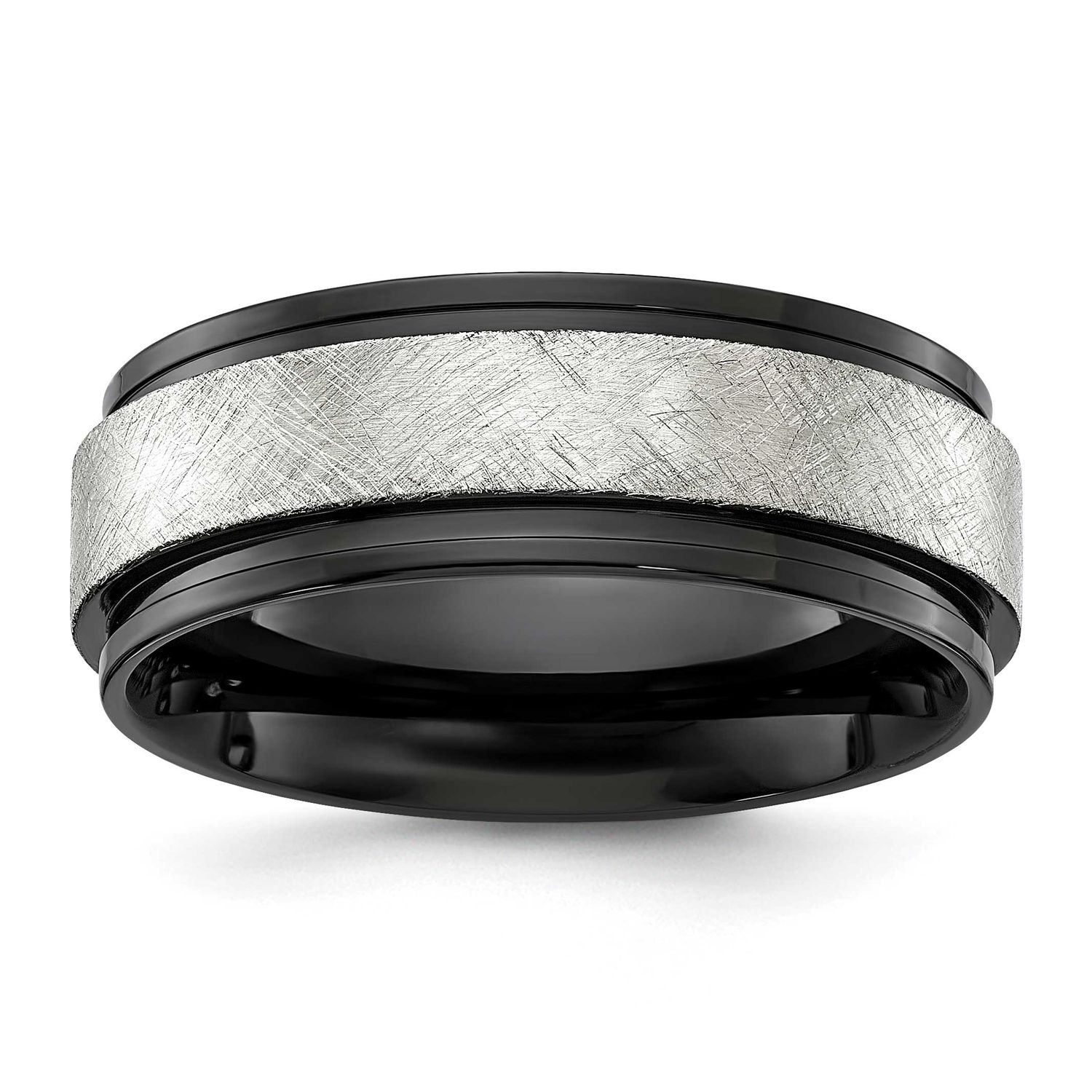 Brushed Center Black IP-plated 8mm Band Titanium Polished, TB565-8.5, 196904293942
