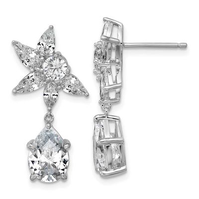 Cheryl M Polished Fancy Multi-cut CZ Post Dangle Earrings Sterling Silver Rhodium-plated, QCM1698,