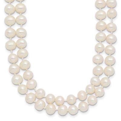 5-6mm White Near Round Freshwater Cultured Pearl Double Strand 18 inch Necklace 14k Gold, PR13-18,