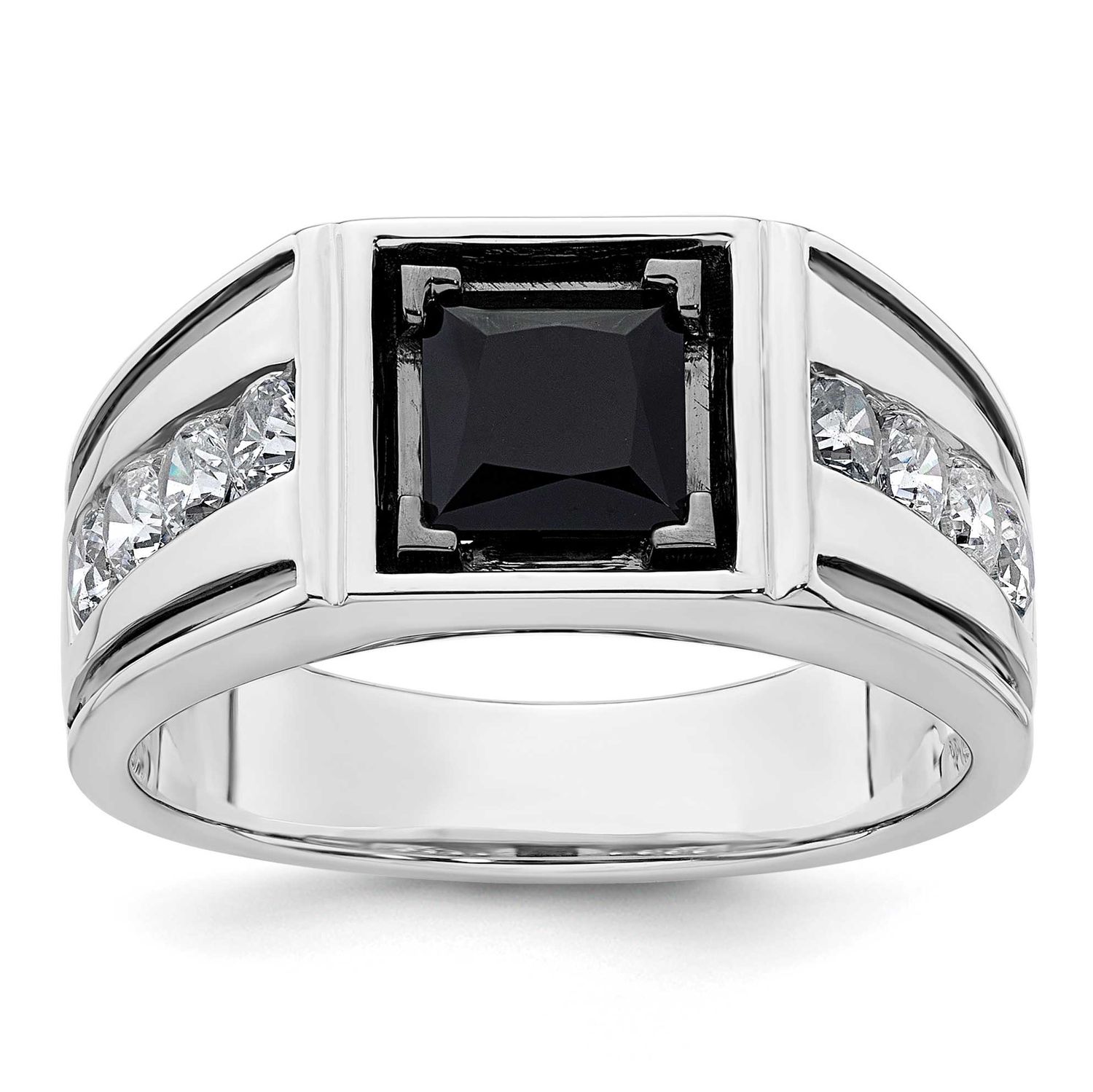 IBGoodman Men&#39;s Onyx Complete Lab Grown VS/SI FGH Diamond Ring 14k White Gold, B220063A-4WOX/LG, 19
