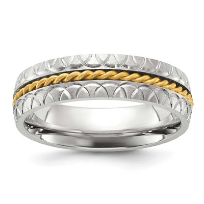 Textured Yellow IP-plated Center 6mm Band Titanium Polished, TB541-7, 196904296608