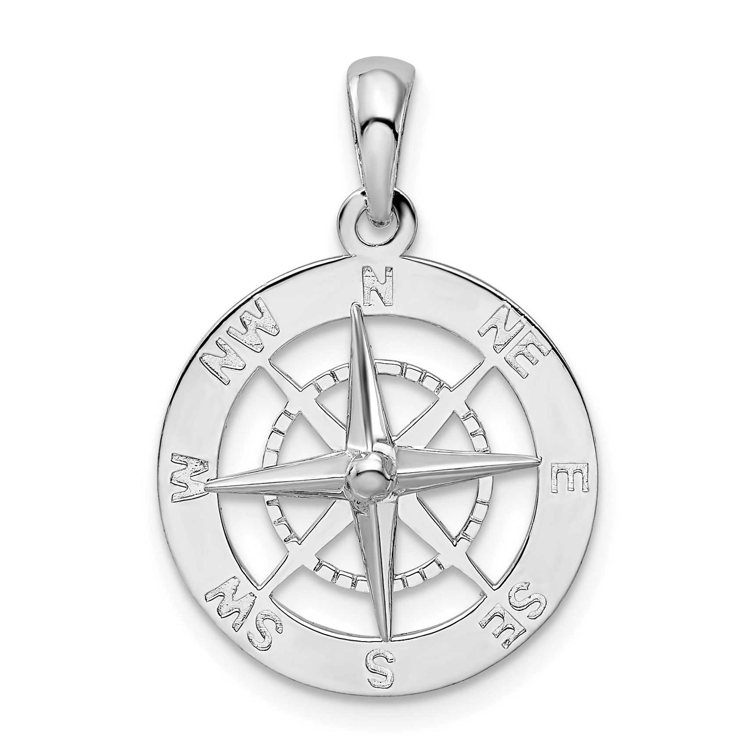 De-Ani Polished Nautical Compass Pendant Sterling Silver Rhodium-plated, QC10444, 637218180004