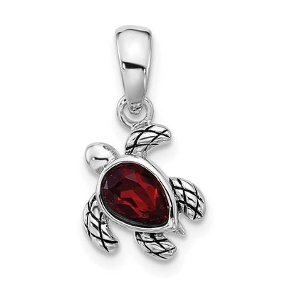 Polished and Antiqued Crystal January Birthstone Turtle Pendant Sterling Silver Rhodium-plated, QP5