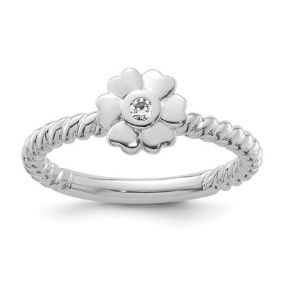 Diamond Flower Twisted Ring 14k White Gold, SK2180-6, 196904274644
