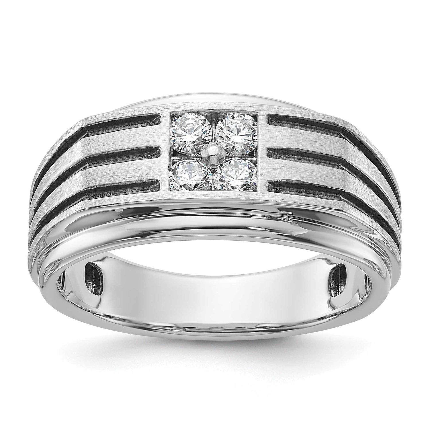 Black RHBGoodman Men&#39;s Polished/Grooved Complete Lab Grown VS/SI Ring 14k White Gold, B63786-4WLG,
