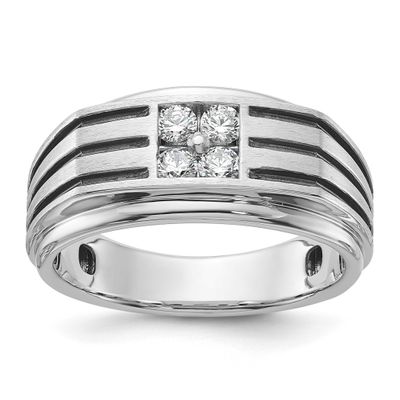 Black RHBGoodman Men&#39;s Polished/Grooved Complete Lab Grown VS/SI Ring 14k White Gold, B63786-4WLG,