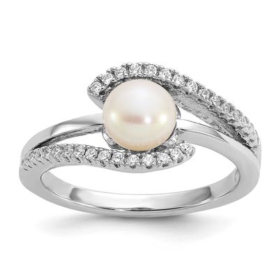 CZ Freshwater Cultured Pearl Ring Sterling Silver Rhodium-plated, QR7753-8,