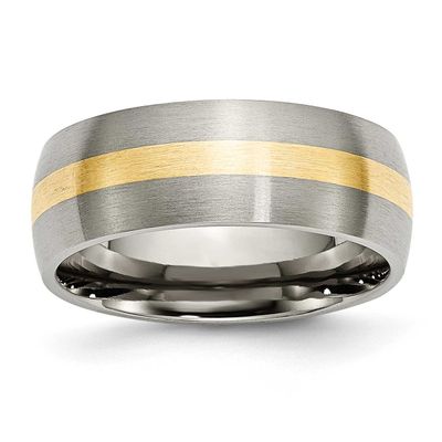 14k Gold Inlay 8mm Band Titanium Brushed, TB223-9.5, 883957799698