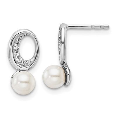 Polished Diamond and Pearl Drop Post Earrings 14k White Gold, EM10179-006-WAA,
