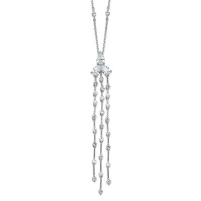 CZ 38 Stone 10 Station with 3 Dangles 16 inch with 2 inch Extension Necklace Sterling Silver Rhodiu
