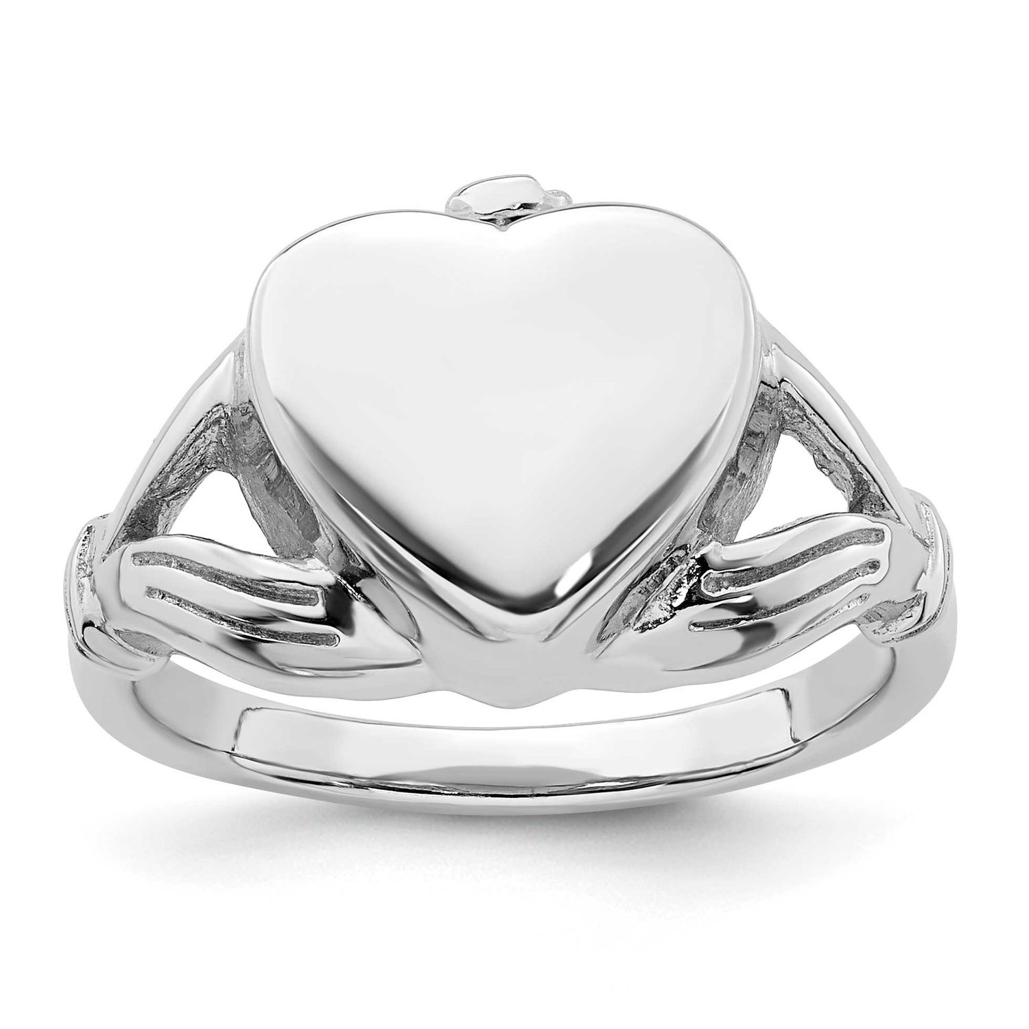 Polished Claddagh Knot Heart Ash Holder Ring Sterling Silver Rhodium-plated, QR7645-6,