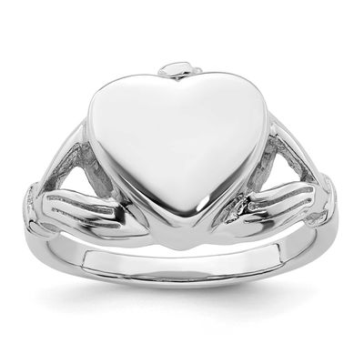 Polished Claddagh Knot Heart Ash Holder Ring Sterling Silver Rhodium-plated, QR7645-6,