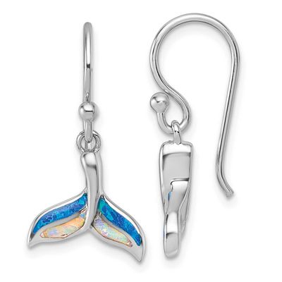 Created Opal Whale Tail Dangle Earrings Sterling Silver Rhodium-plated, QG7241E,