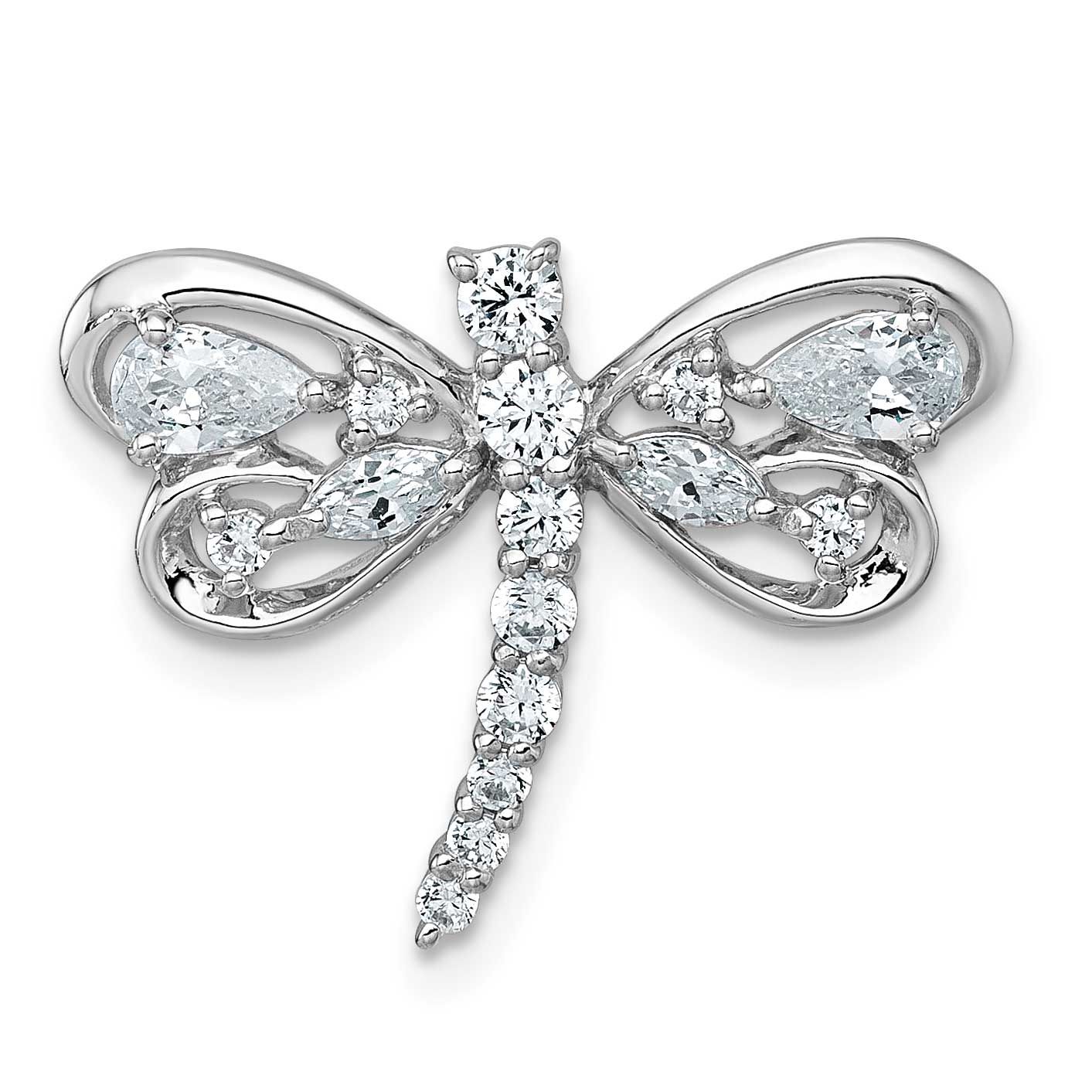 Polished CZ Dragonfly Chain Slide Pendant Sterling Silver Rhodium-plated, QC11572,