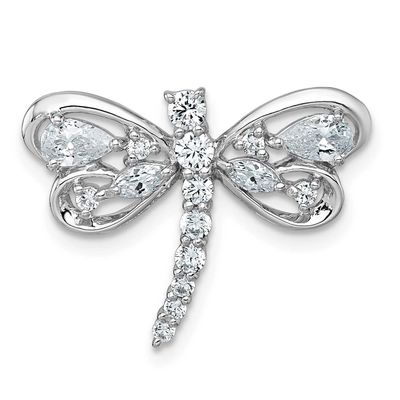 Polished CZ Dragonfly Chain Slide Pendant Sterling Silver Rhodium-plated, QC11572,