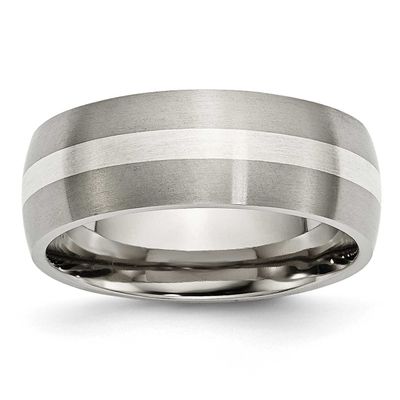 Sterling Silver Inlay 8mm Band Titanium Brushed, TB211-7.5, 883957796857