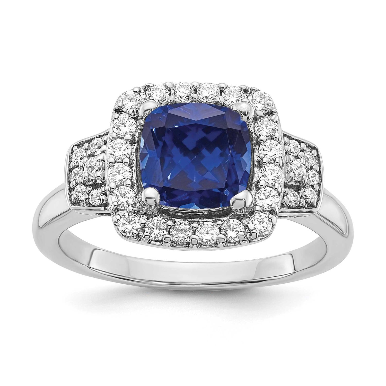 Lab Grown Diamond VS/SI FGH Lab Created Sapphire Halo Ring 14k White Gold, RM7978-CSA-200-WLG, 8839