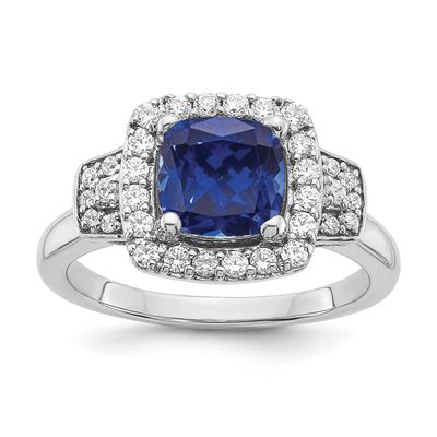 Lab Grown Diamond VS/SI FGH Lab Created Sapphire Halo Ring 14k White Gold, RM7978-CSA-200-WLG, 8839