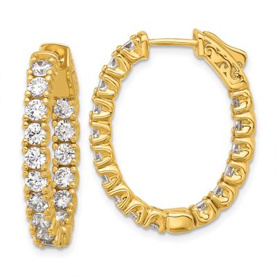 Gold-tone Flash Gold-plated 3mm CZ 32 Stone Oval In and Out Hinged Hoop Earrings Sterling Silver, Q