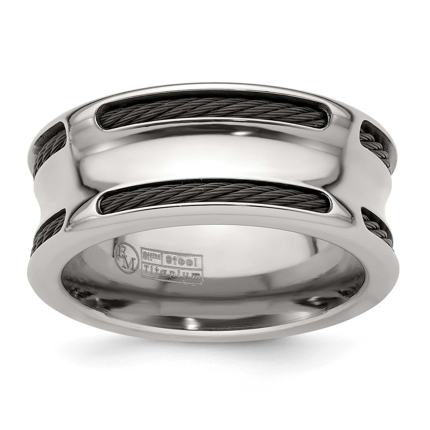 Edward Mirell and Black Ti Cable Edge Polished Concave 10mm Band Stainless Steel, EMR239-11, 886774