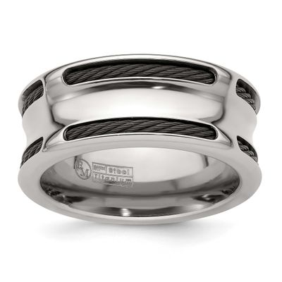 Edward Mirell and Black Ti Cable Edge Polished Concave 10mm Band Stainless Steel, EMR239-11, 886774