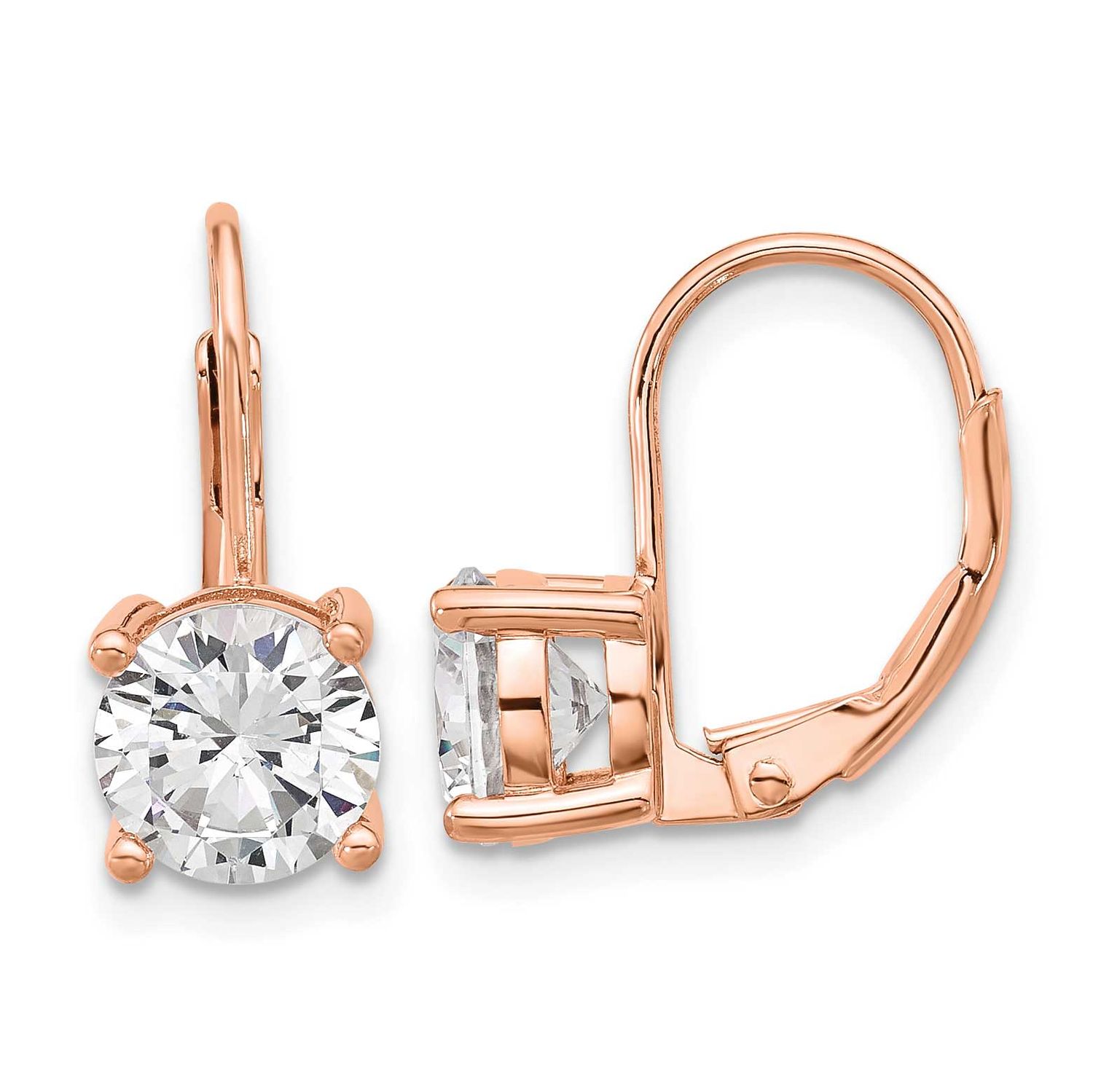 Rose-tone Flash Rose-gold Plated 7mm CZ 2 Stone Leverback Earrings Sterling Silver, QSH133P, 196904